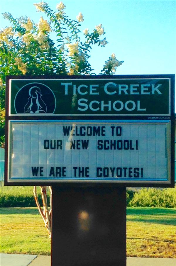 Tice Creek School Sign